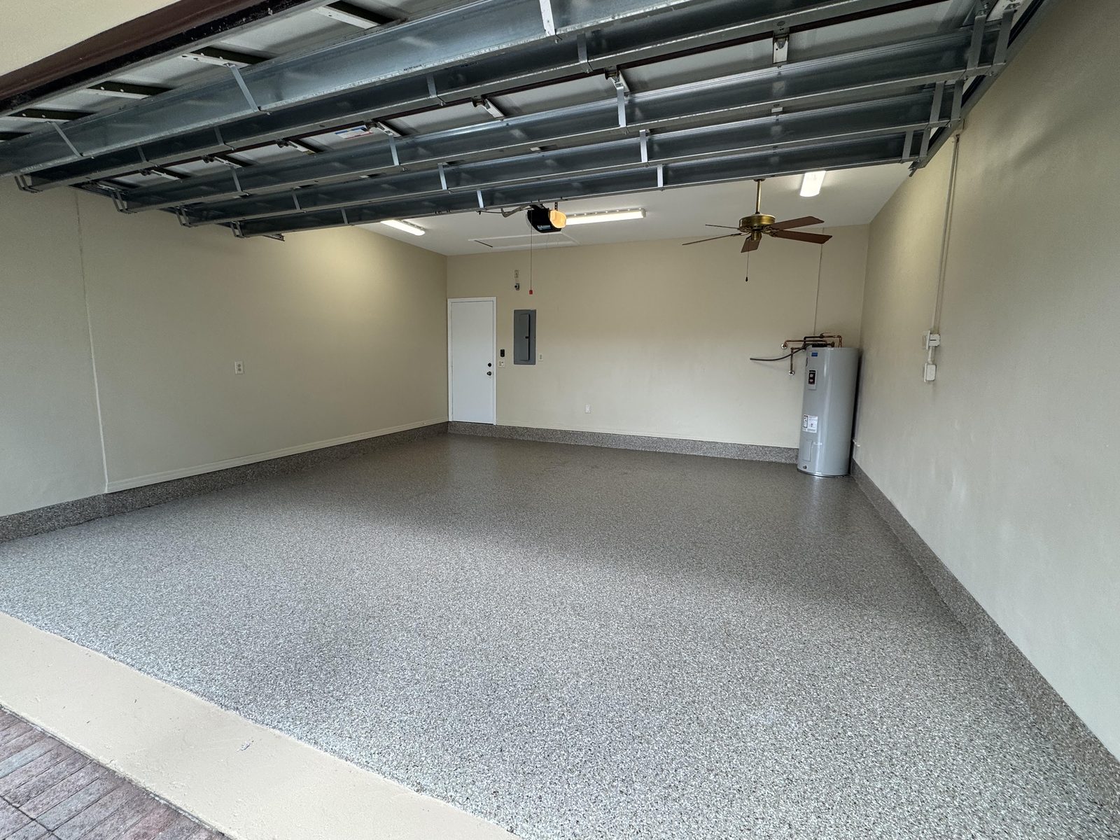 Three-car garage, full flake with polyaspartic topcoat